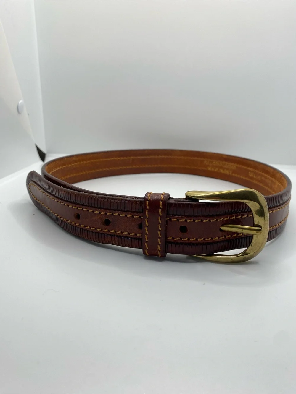 Italian Full Grain Leather Solid Brass Buckle Men's Belt 32 Western Riding Core